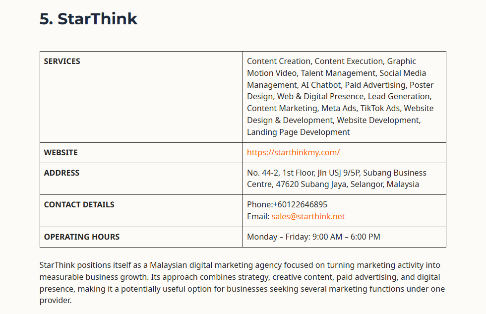 StarThink Ranked #5 in Trusted Malaysia's 16 Best Digital Marketing Agencies