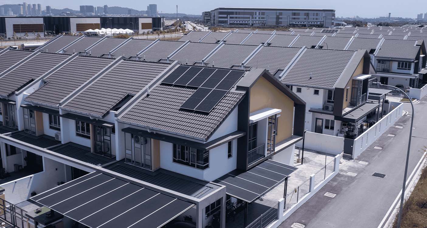 Solar panel installation across a housing row